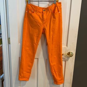 Bright orange pants /skinny jeans fit